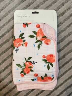 Little Unicorn Cotton Muslin Floral Burp Cloths - Pink & Coral Baby NWT $30
